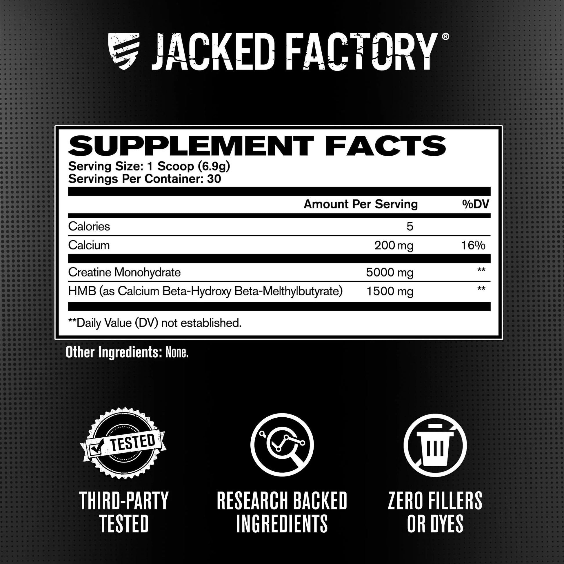 Jacked Factory Creatine HMB Powder Supplement with Creatine Monohydrate & HMB for Men & Women for Muscle Growth, Increased Strength, Enhanced Energy - 30 Servings, Unflavored