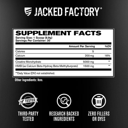Jacked Factory Creatine HMB Powder Supplement with Creatine Monohydrate & HMB for Men & Women for Muscle Growth, Increased Strength, Enhanced Energy - 30 Servings, Unflavored