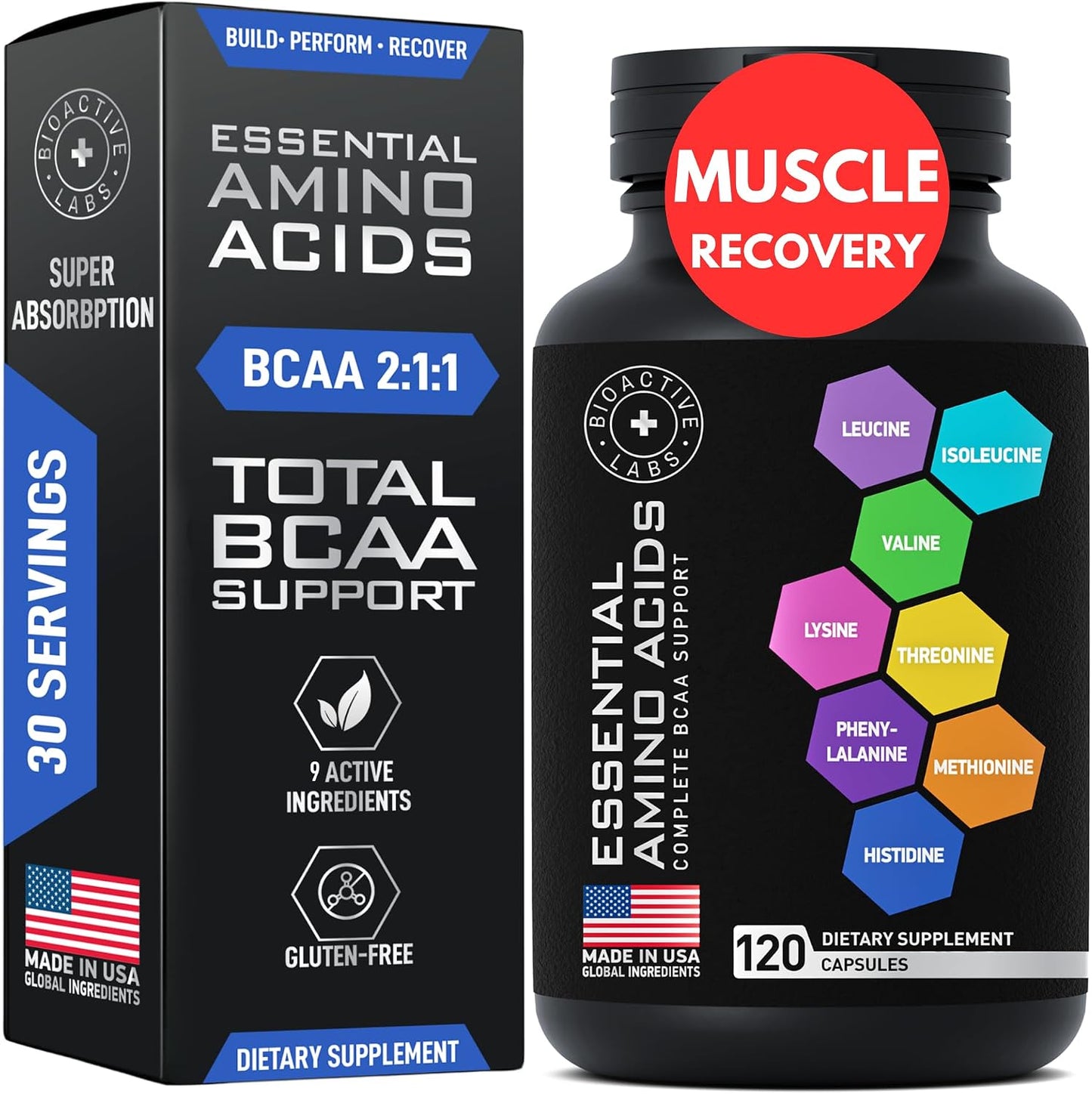 Essential Amino Acids Supplement for Women & Men - Vegan BCAA Amino Acid Complex for Muscle Growth with All 9 Bcaas Essential Aminos - Advanced Workout Power & Recovery Formula - 120 EAA BCAA Pills