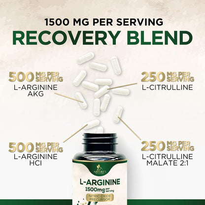 L-Arginine Extra Strength Supplement with L-Citrulline - Muscle Supporting Natural Nitric Oxide Precursor Booster - Heart Health Support - Amino Acid Energy Blend for Men, USA Bottled - 120 Capsules