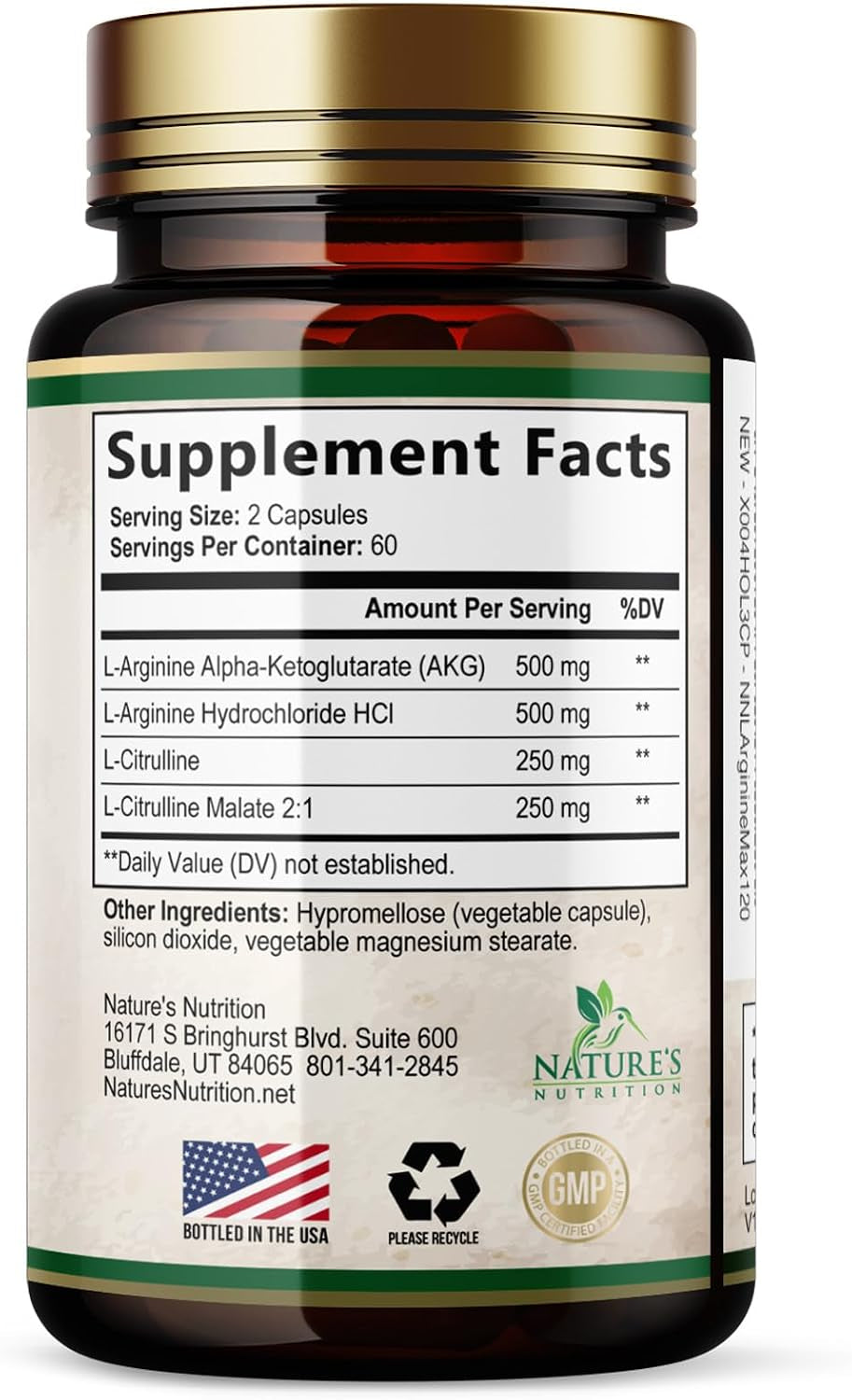 L-Arginine Extra Strength Supplement with L-Citrulline - Muscle Supporting Natural Nitric Oxide Precursor Booster - Heart Health Support - Amino Acid Energy Blend for Men, USA Bottled - 120 Capsules