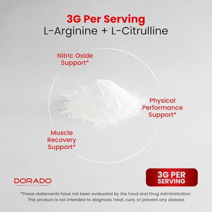 L Arginine L Citrulline Supplement Powder (3G) Nitric Oxide Booster Powder - L-Citrulline Supplements for Men & Women - Stamina, Performance & Endurance for Workouts - Vegan Safe & USA Made