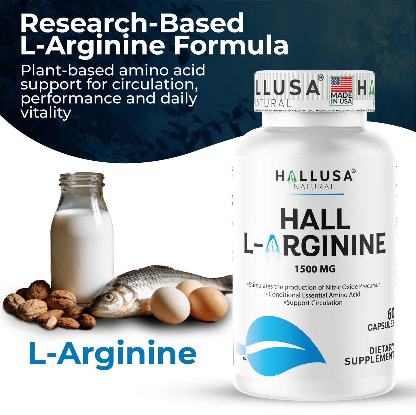 L-Arginine Nitric Oxide Supplement for Heart & Athletic Health 60 Capsules