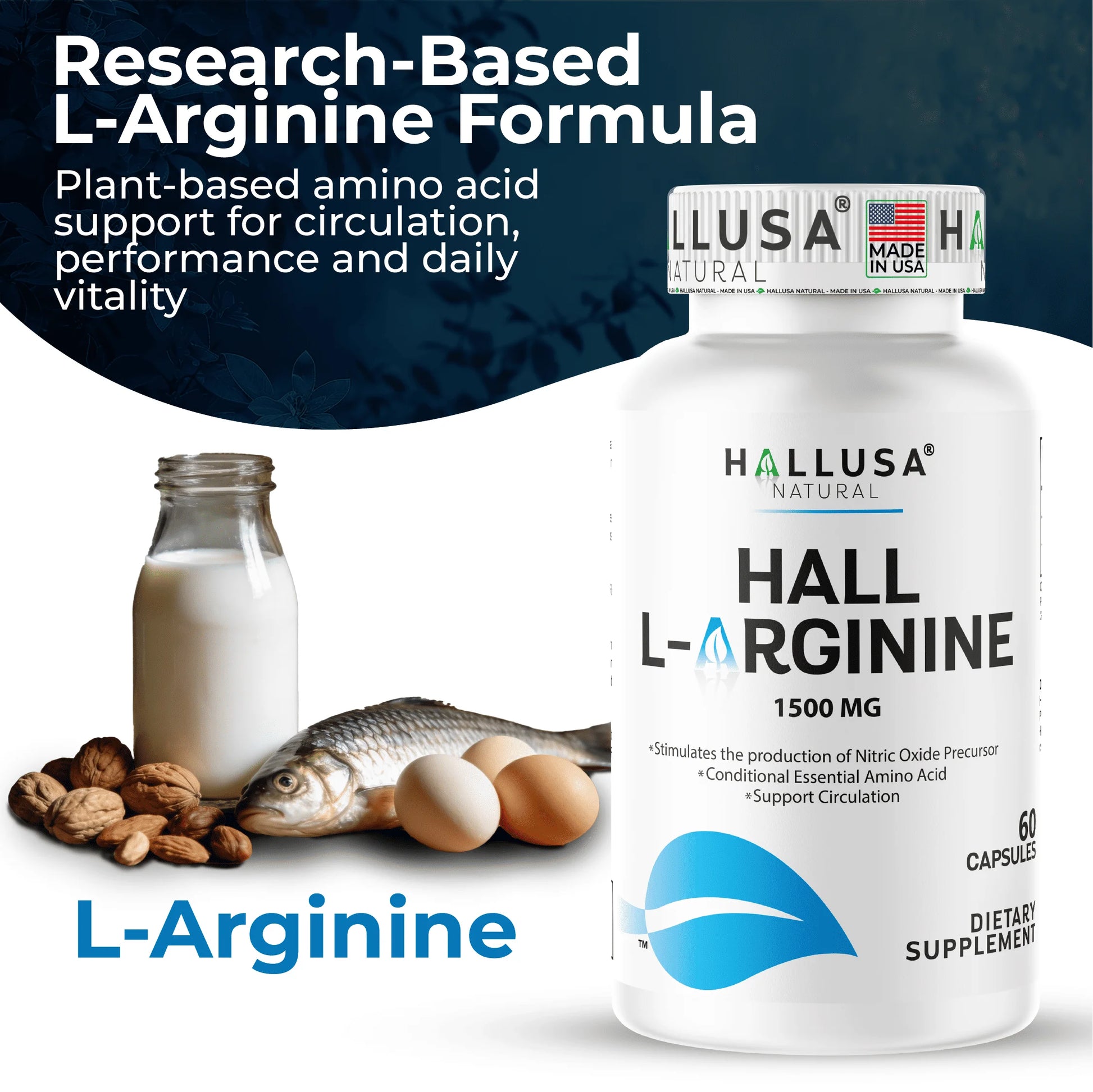 L-Arginine Nitric Oxide Supplement for Heart & Athletic Health 60 Capsules
