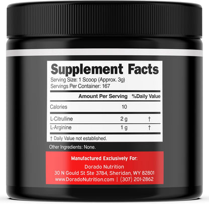 L Arginine L Citrulline Supplement Powder (3G) Nitric Oxide Booster Powder - L-Citrulline Supplements for Men & Women - Stamina, Performance & Endurance for Workouts - Vegan Safe & USA Made