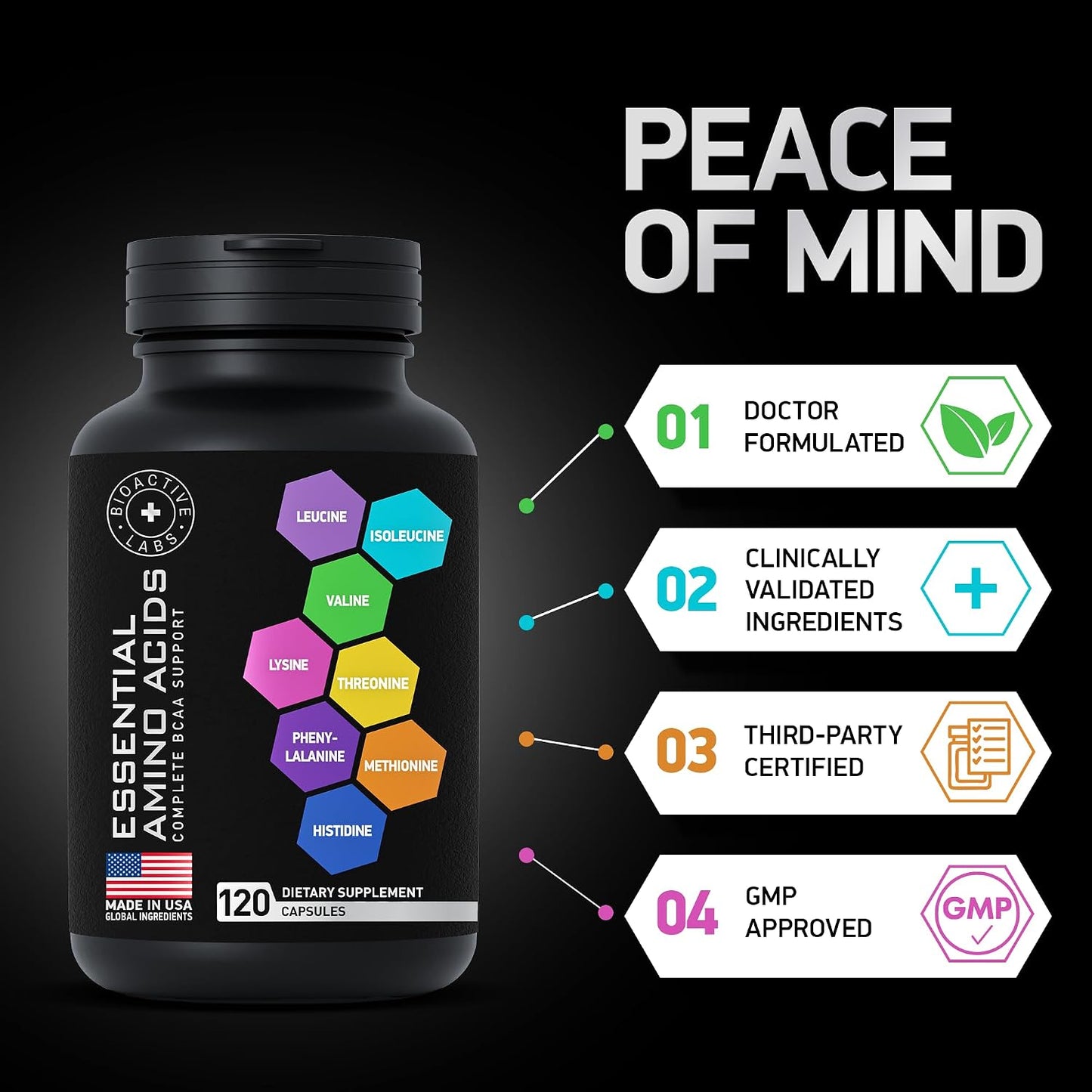 Essential Amino Acids Supplement for Women & Men - Vegan BCAA Amino Acid Complex for Muscle Growth with All 9 Bcaas Essential Aminos - Advanced Workout Power & Recovery Formula - 120 EAA BCAA Pills