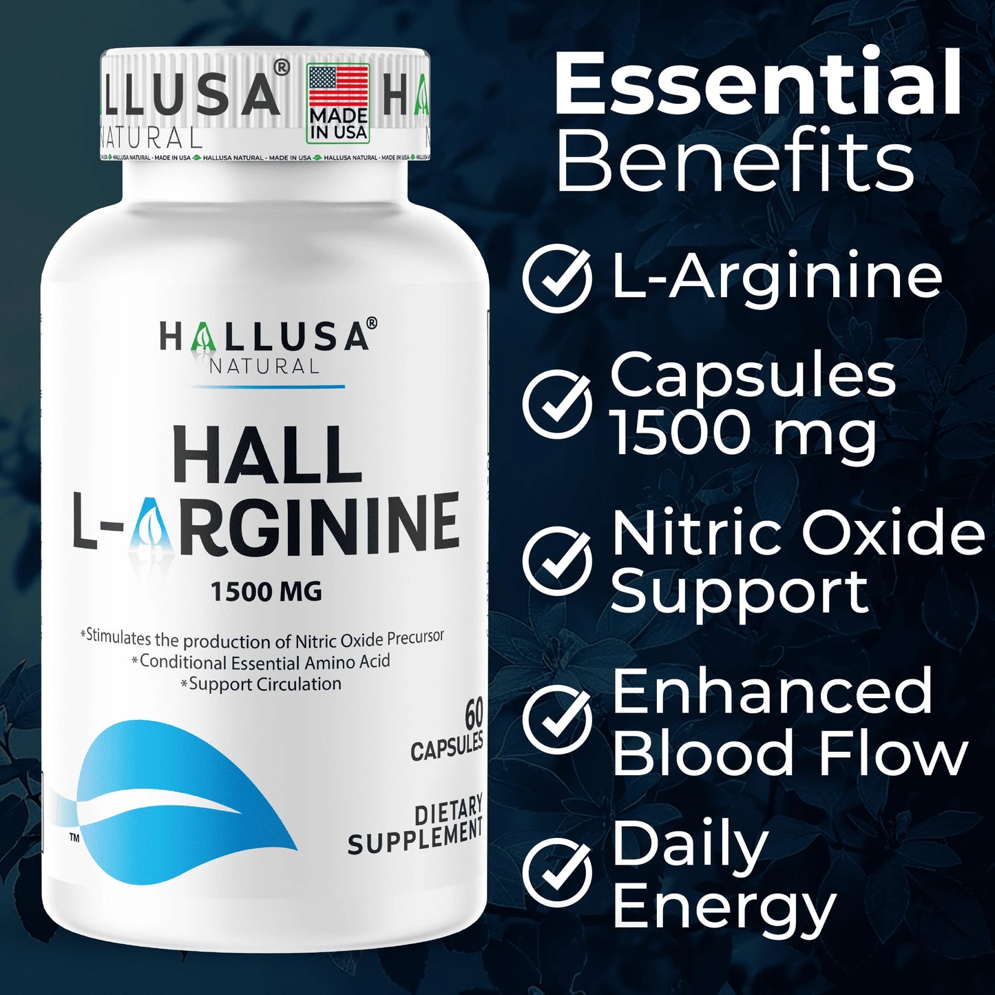 L-Arginine Nitric Oxide Supplement for Heart & Athletic Health 60 Capsules