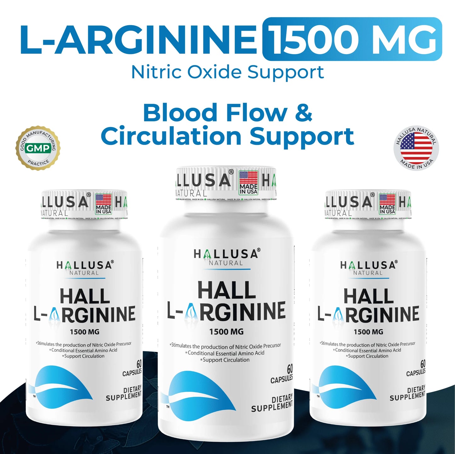L-Arginine Nitric Oxide Supplement for Heart & Athletic Health 60 Capsules