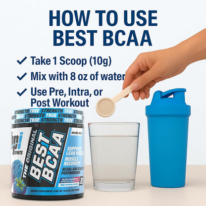 Best BCAA Powder - Muscle Recovery Support - Branched Chain Amino Acids | Building Blocks of Protein and Muscle - Post Workout Recovery – Hydration - Blue Raspberry, 30 Servings