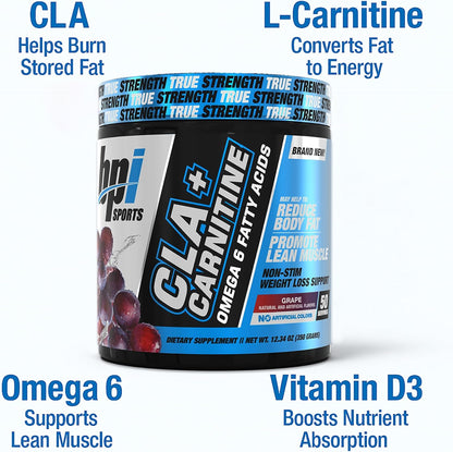 Cla+Carnitine – CLA L Carnitine & Linoleic Acid – L Carnitine Supplement for Weight Loss, Metabolism & Lean Muscle – Caffeine Free – Grape – 50 Servings – 12.34 Oz