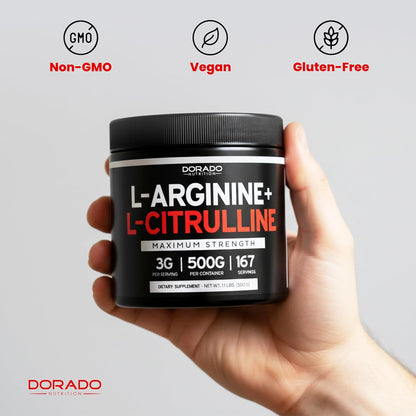 L Arginine L Citrulline Supplement Powder (3G) Nitric Oxide Booster Powder - L-Citrulline Supplements for Men & Women - Stamina, Performance & Endurance for Workouts - Vegan Safe & USA Made