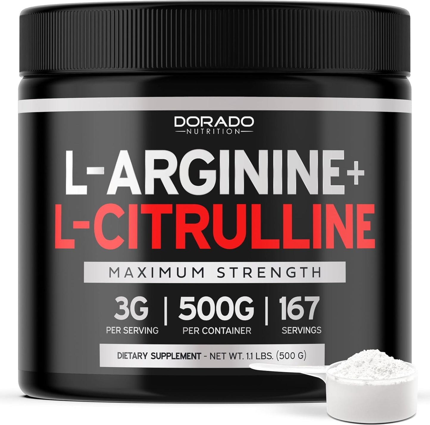L Arginine L Citrulline Supplement Powder (3G) Nitric Oxide Booster Powder - L-Citrulline Supplements for Men & Women - Stamina, Performance & Endurance for Workouts - Vegan Safe & USA Made