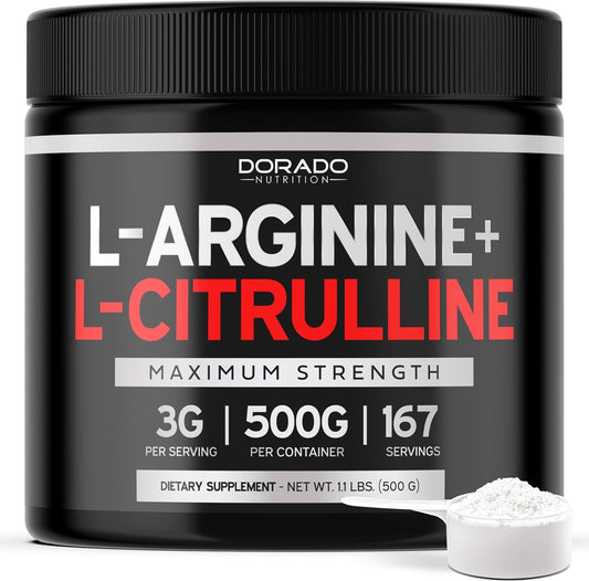 L Arginine L Citrulline Supplement Powder (3G) Nitric Oxide Booster Powder - L-Citrulline Supplements for Men & Women - Stamina, Performance & Endurance for Workouts - Vegan Safe & USA Made