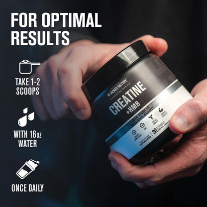 Jacked Factory Creatine HMB Powder Supplement with Creatine Monohydrate & HMB for Men & Women for Muscle Growth, Increased Strength, Enhanced Energy - 30 Servings, Unflavored