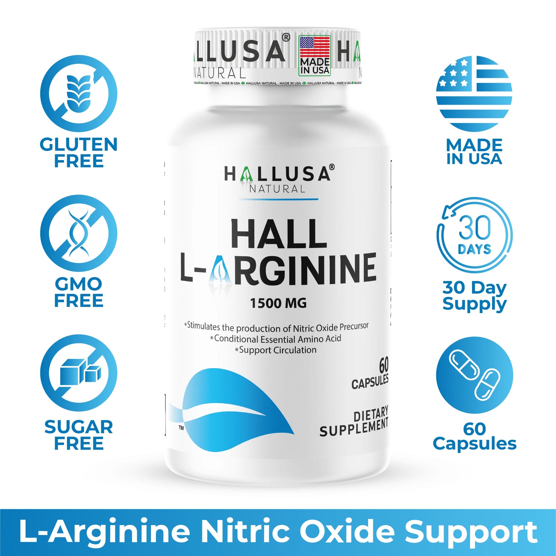 L-Arginine Nitric Oxide Supplement for Heart & Athletic Health 60 Capsules
