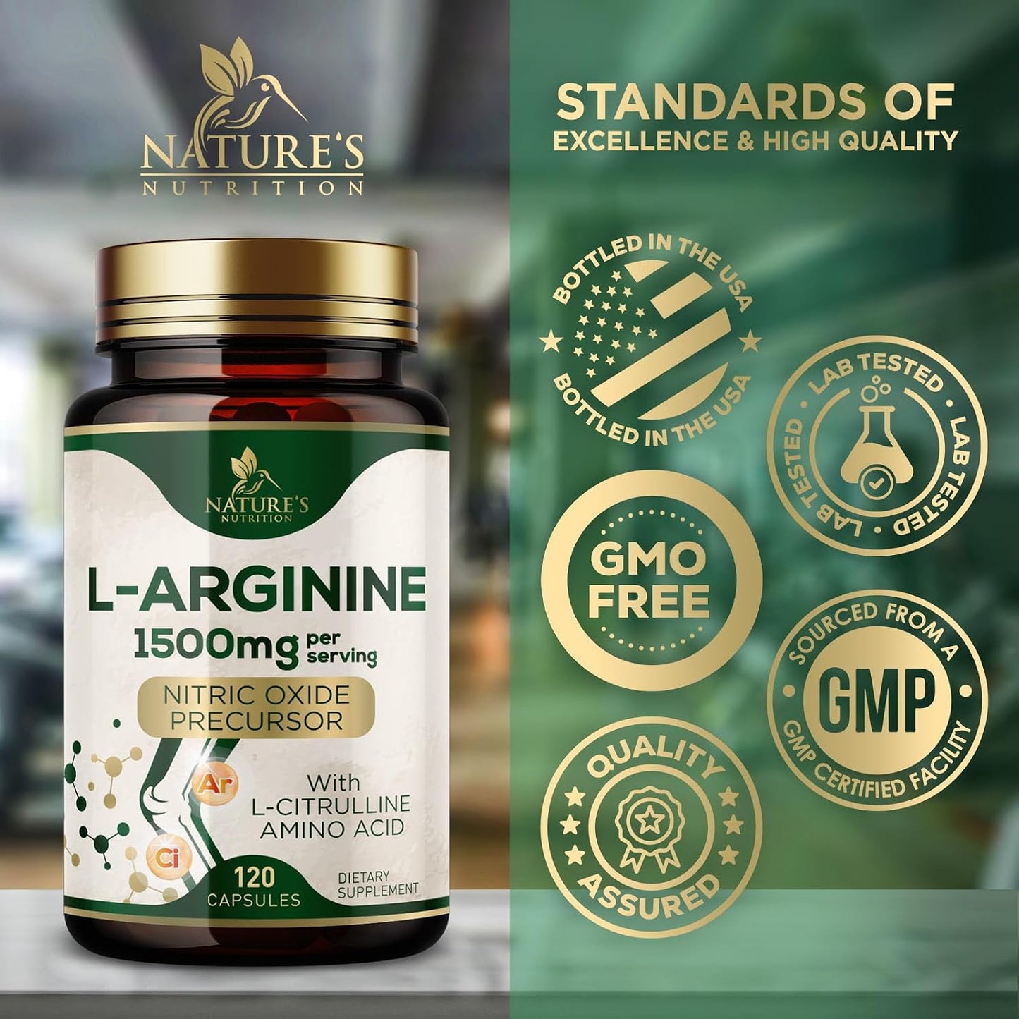 L-Arginine Extra Strength Supplement with L-Citrulline - Muscle Supporting Natural Nitric Oxide Precursor Booster - Heart Health Support - Amino Acid Energy Blend for Men, USA Bottled - 120 Capsules